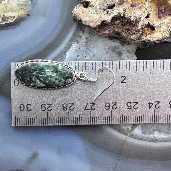 Sterling Southwestern Style Elongated Oval Serpentine Dangle Earrings For Women - Picture 10 of 10